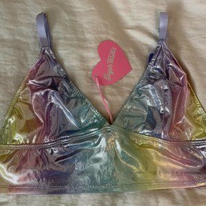 Size L Dolls Kill/Sugar Thrillz Rainbow Metallic Bralette